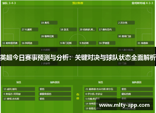 英超今日赛事预测与分析：关键对决与球队状态全面解析